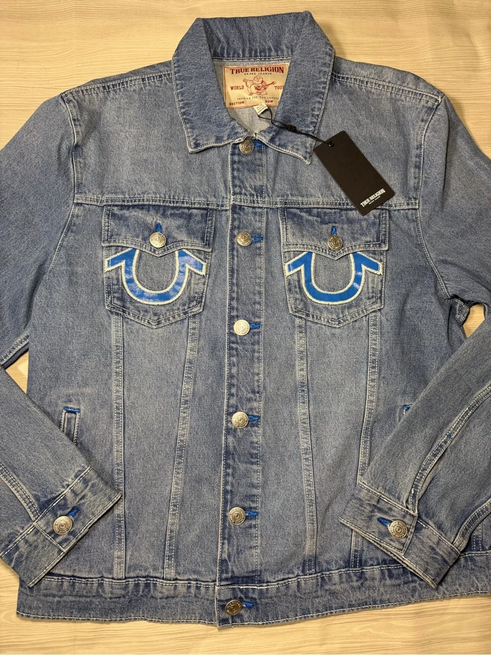 True Religion Men’s Blue Denim Trucker Jacket Embroidered NWT XL Y2K